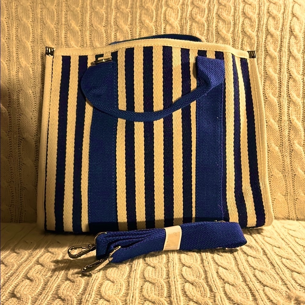 Blue and White Striped Tote Bag